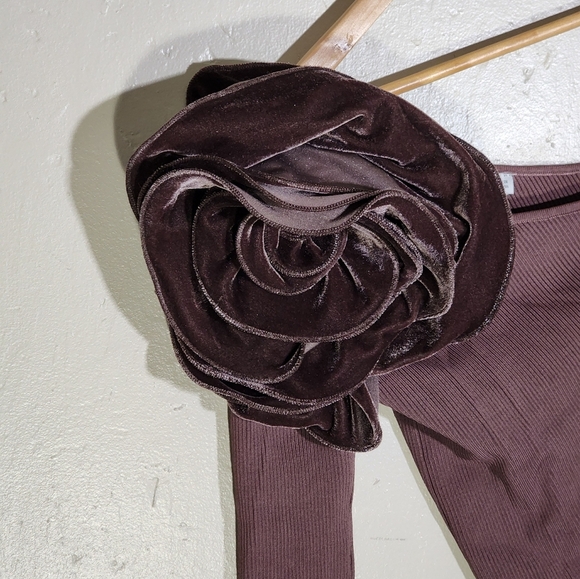 Zara Brown Velvet One Sleeve Top - Picture 3 of 4